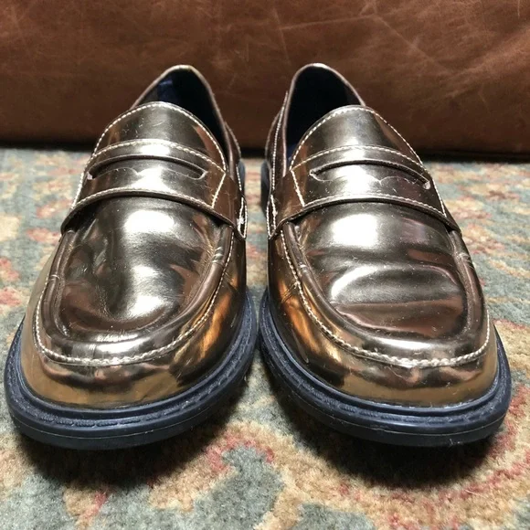 Cole Haan Shiny Gold Loafers - Picture 2 of 8